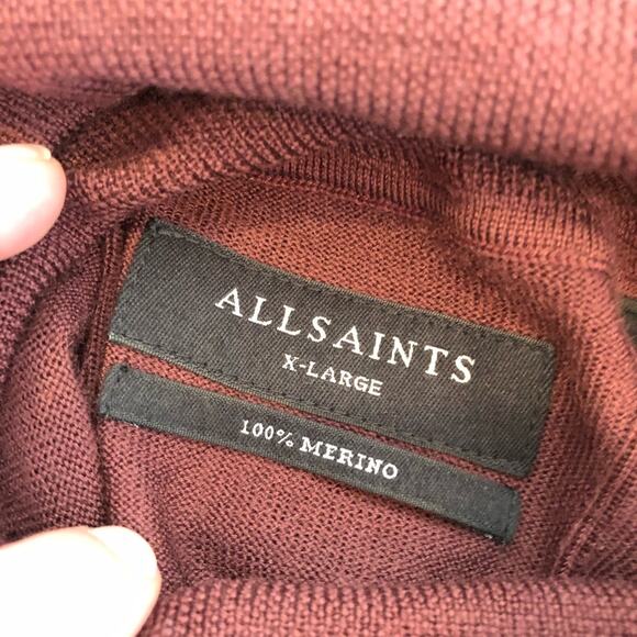 All Saints mens maroon merino wool turtleneck sweater size Extra Large XL - Picture 7 of 14